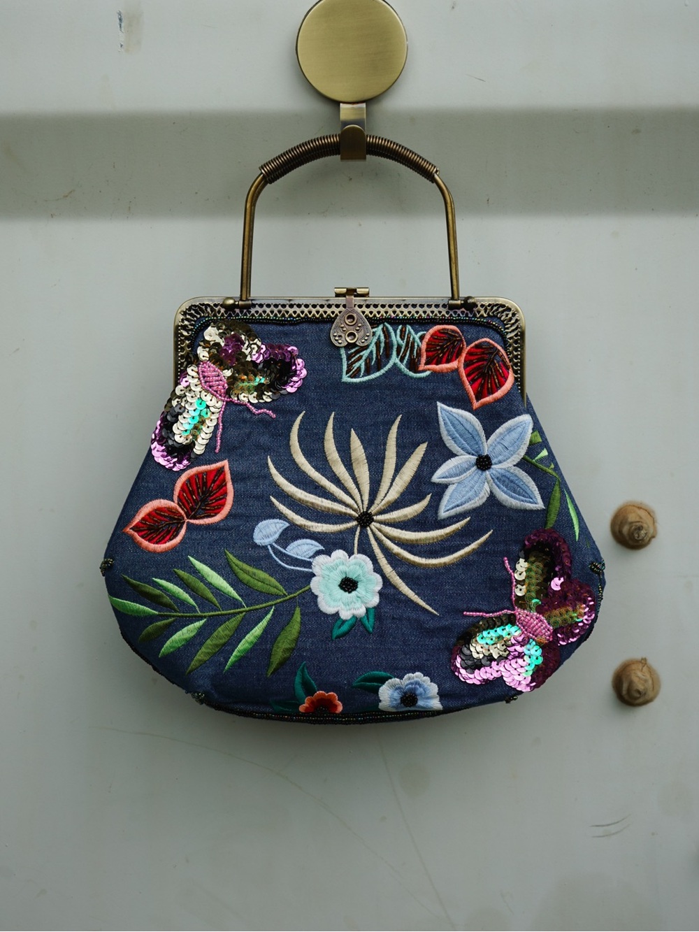 Y2K Vintage Santi Beaded Denim Kisslock Bag